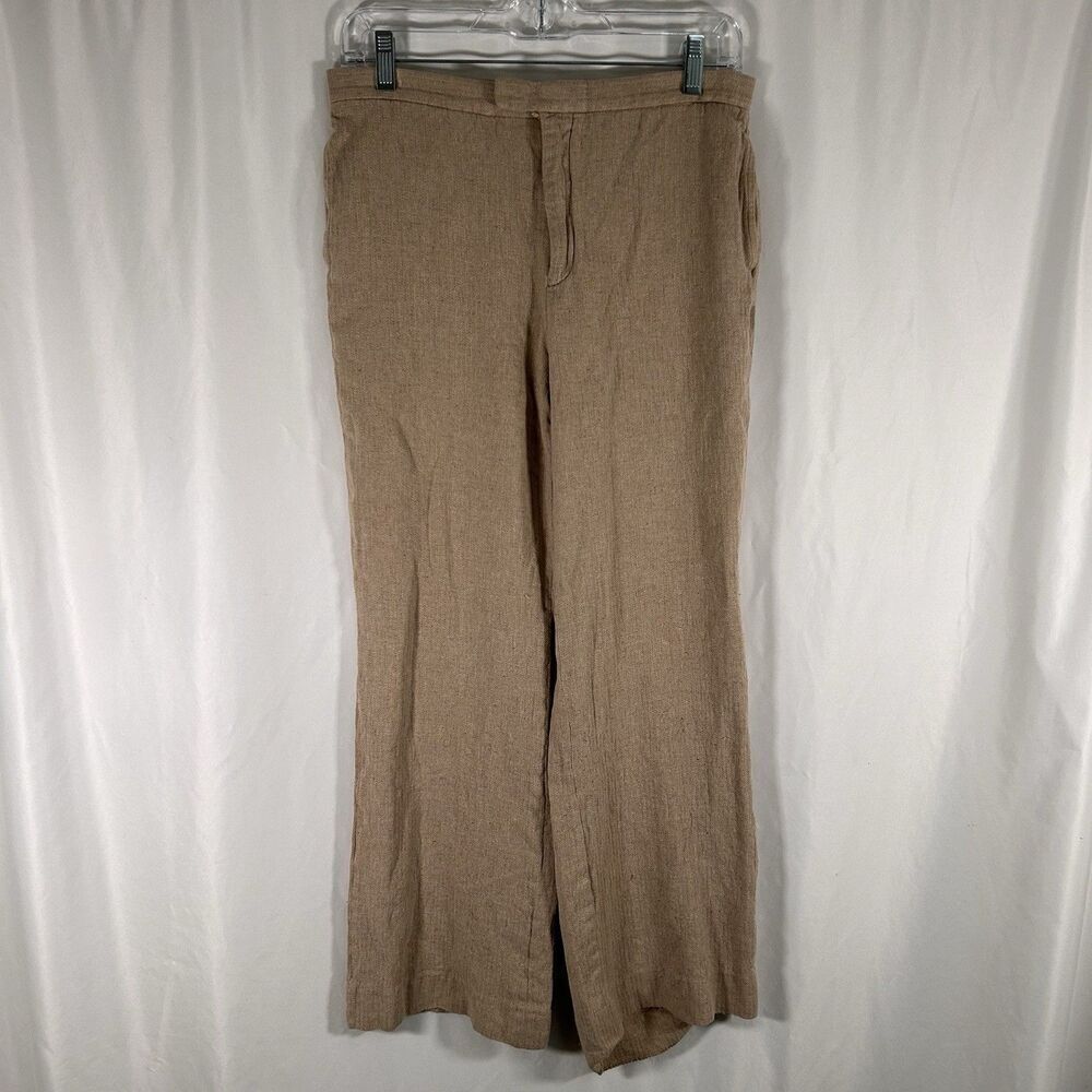 Barry Bricken 100% Silk Pants Women's 6 Beige Mid Rise Button Zip Hook Eye